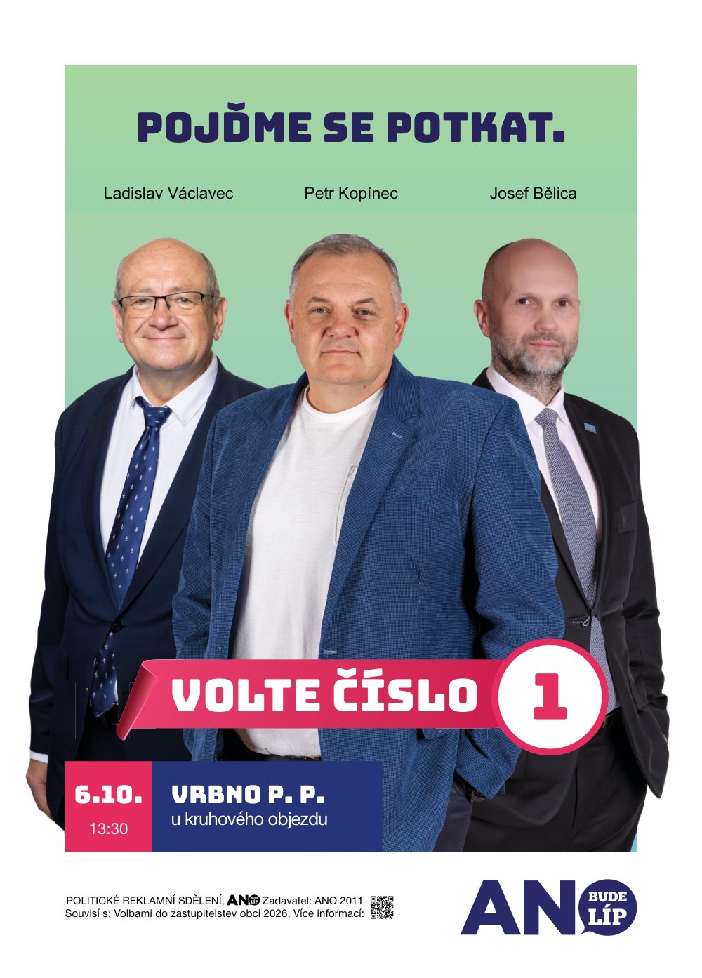 Plakát: Pojďme se potkat – 6. 10. 2026 ve 13:30 u kruhového objezdu ve Vrbně pod Pradědem